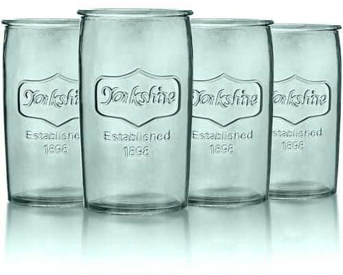 kitchentoolz Colored Drinking Glasses Set of 4 - Yorkshire Tumbler 16 oz Glassware Cups for Ice Cold Drinks, Beverages, Iced Tea - Vintage Kitchen Glass Cup Set - Aqua