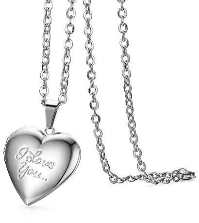 Cupimatch Herz Medaillon zum Öffnen für Bilder Foto Anhänger mit Gravur LOVE YOU Kette Damen Amulett Halskette Edelstahl Aufklappbar, mit 45cm Kette, Silber