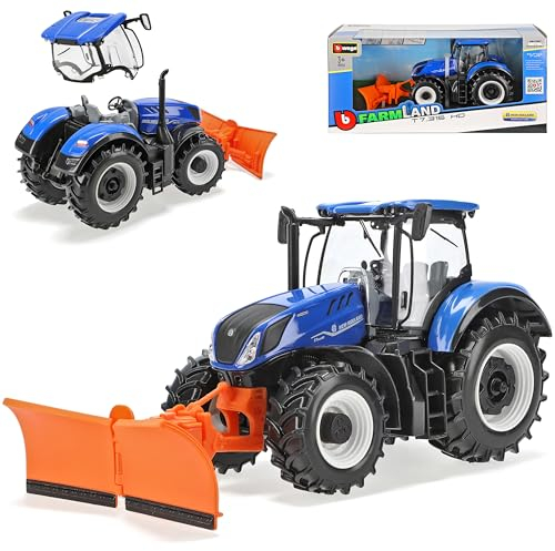 Generisch New Holland T7 315 HD Traktor mit Schneeschieber Landwirtschaft 1/32 Burago Modell Auto mit individiuellem Wunschkennzeichen