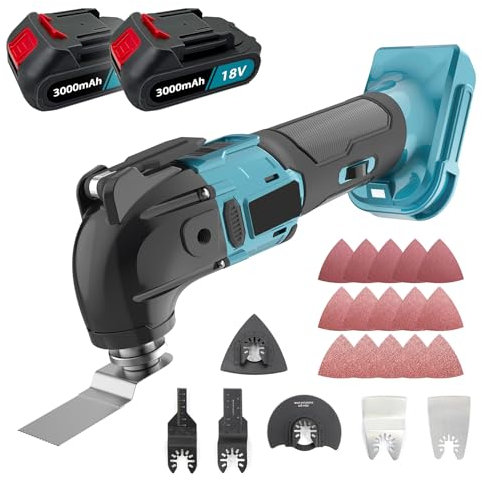 Oscillating Multi Tools Cordless Oscillating Saw with 2 Batteries & Charger, 18V 300W Brushless Multifunction Oscillating Tool with 22 Pcs Accessory Kit Sanding/Cutting Wood/Plastic