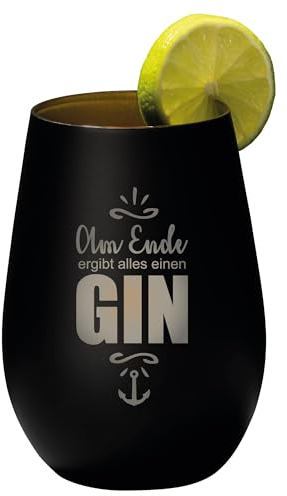 4youDesign Gin Tonic Glas mit Spruch am Ende ergibt alles einen Gin – Geschenk für Männer, Frauen zum Muttertag oder Vatertag – Tumbler-Party-Glas aus Kristallglas – Schwarz-Gold – 465ml