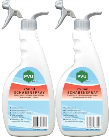PVU Schabenspray 2x750ml | Hochwirksames Spray gegen Schaben | Schonendes Schaben Bekämpfung Gift | Kakerlaken Spray Küche auf Wasserbasis