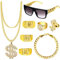Goenb 8 Piece Pimp Costume, Anni '80 '90 Accessori per Rapper Catena d'oro Uomo Gangster Gang Occhiali da sole Catena di dollari d'oro Anelli Hanzi Per Carnevale Fasching Mottoparty