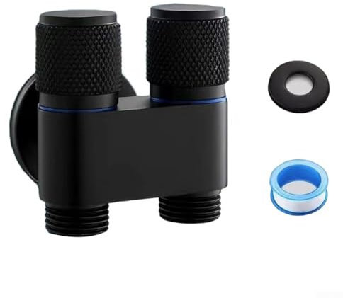 Grifo de fregadero G1/2 1 en 2 salidas para cocina, baño, inodoro, válvula triangular, bidé, pulverizador, lavadora, grifos de doble control, grifo montado en la pared (negro)