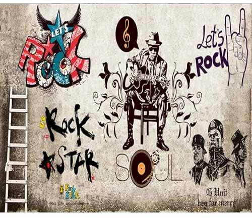 Custom size peel and stick mural Guitar music street style Waterproof PVC wall sticker mural wallpaper for use in gyms, cafes, bathrooms, bedrooms, badminton halls, athletics halls, boxing gyms