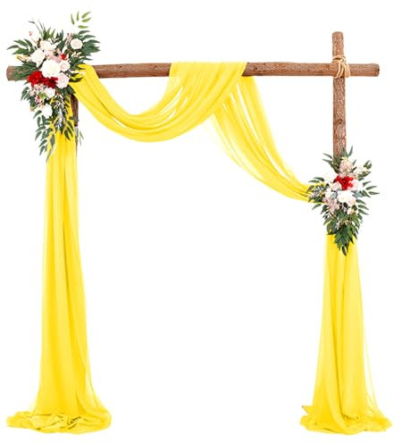 ZJILIXIA Querbehang 70 * 600cm,Hochzeitsbogen Tüll,Hochzeit Querbehang Freihanddeko,Hochzeitsbogen Vorhang Deko,Weiches Polyestergewebe Hochzeit Vorhang,Für Party, Fotografie,Hochzeit (Gelb)