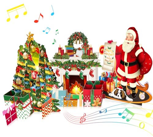 FITMITE Weihnachtskarte Pop Up mit Licht und Musik