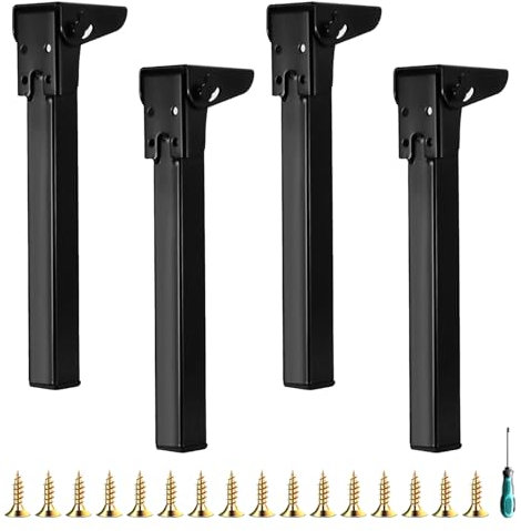 4PCS Pieds De Bureau En Métal, 35cm Pieds De Table Pliants Pieds De Support De Meubles De Remplacement Pliables Pieds De Meubles Avec Protections De Sol Pour Lit Pieds De Table Meubles Canapés