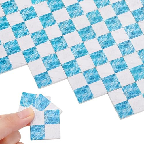 AHANDMAKER 30Pcs Miniature Dollhouse Flooring, Mini Wooden Dollhouse Floor Boards Mini Square Wood Floor Dollhouse Furniture Wallpaper Accessories Self Adhesive Dollhouse Floor(Light Sky Blue)