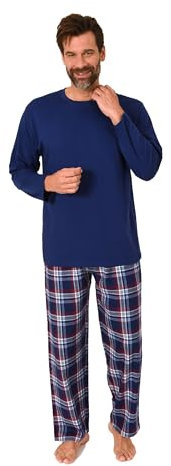 Normann Herren Schlafanzug lang, Pyjama mit Flanell-Hose in Karo-Optik, Farbe:navy1, Größe:60-62