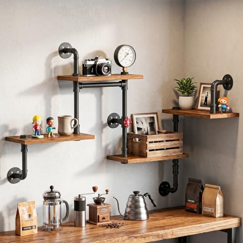 WUDLEP Industrial Vintage Pipe Shelf, Pipe Desin gBookshelf DIY Shelving | Vintage Floating Storage Shelves, For Living Room, Bedroom (wood, 120*20*68cm, 4)