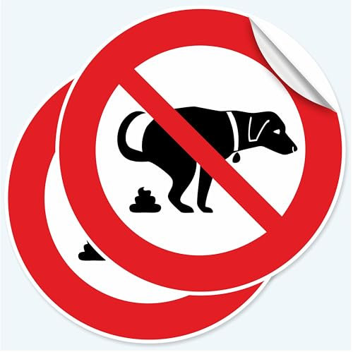 Pubblimania 2 pegatinas redondas prohibidas caca perro 20 x 20 cm, etiquetas adhesivas suaves, impermeables y lavables (prohibición de caca de perros)