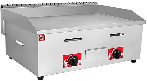 Commercial Desktop Gas Griddle for BBQ Cooking Steak, Eggs, Pancakes - Rapid/Uniform Heating, Dual Control Stainless Steel Hot Plate