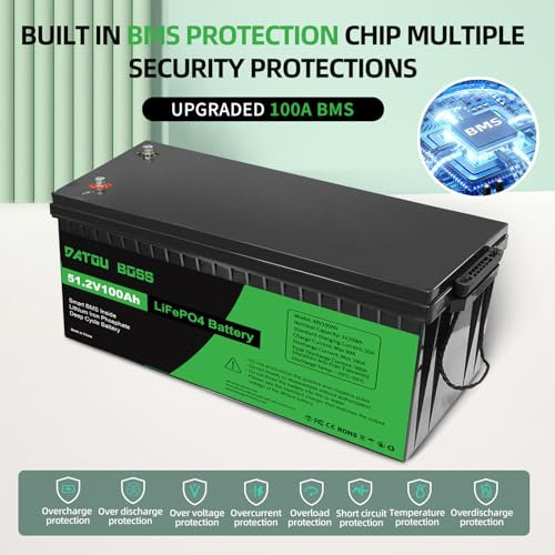 DATOUBOSS Bateria Litio 48V 100Ah Bateria Lifepo4 con Protección 100A BMS, hasta 15000 Ciclos y 10 Años de Vida, para Camping Autocaravana, Sistema Placa Solar, Barco, Hogar, Camping