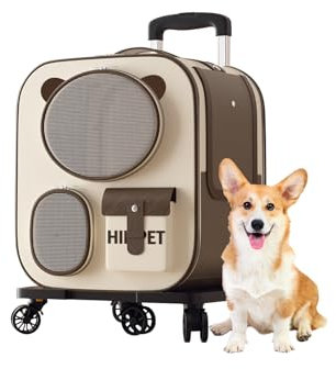 Galatée Haustier-Rucksack Mit Rollen, Bequemer Katzenrucksack Mit Abnehmbaren Rollen, Rolltragetasche Für Haustiere, Hunderucksack, Ideal Für Reisen/Wandern/Den Einsatz Im Freien(Braun)