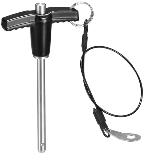 TA-VIGOR T Handle Lock Pins, 5mm Dia 60mm Length Stainless Steel Push-Button Quick Release Ball Locking Pin with Lanyard Cable for Speaker Aviation Gym Machine