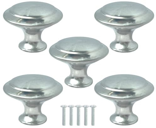 Eledabra Runde Schrankknöpfe, Schubladenknäufe, Hardware, runde Knöpfe für Küchenschrank, Schublade, Kommode, Silber, 5 Stück