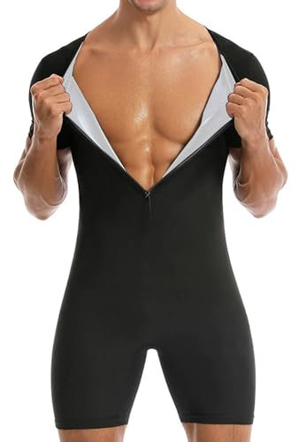 Weyot Sauna Suit for Men, Men's Sweat Jumpsuit, 3 in 1 Slimming Sauna Sculpt Compression Jumpsuit for Fitness Running Jogging Silver,S