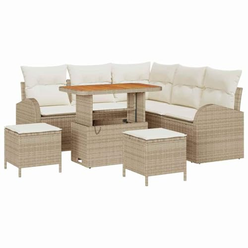 vidaXL Garten-Sofa-Set mit Kissen mit Speicher 8 pcs Beige und Creme, Garten-Sofa-Set, modulare Möbel, leicht, UV-beständig, Stauraum, gemütlicher Terrassenplatz