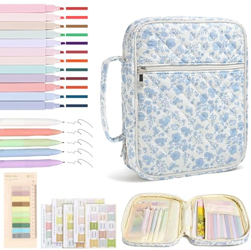Schutzhülle für Bibel, Baumwollstoff Personalisierte Bibelhülle für Mädchen | Bibel Tasche Bibelstudium Mäppchen, Bibels Accessories mit 12 Textmarker, 5 Gelstifte und 2 Arten von Etiketten, Blau