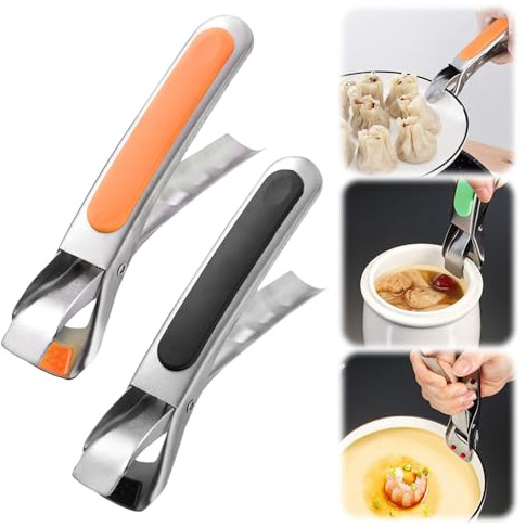 2PCS Kitchen Tongs for Cooking, 2025 New Multi-Purpose Silicone Anti-Scald Bowl Dish Holder Clip for Kitchen, Plate Gripper Compatible with Instant Pot Accessories, Microwave, Oven (Orange & Black)