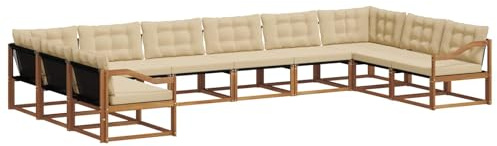 vidaXL Outdoor-Sofagarnitur mit Kissen 10 pcs Natur und Beige, Gartenmöbel Set, modernes Sofa für draußen, ergonomisches Design, bequemer Sitzplatz, stilige Couch für den Patio