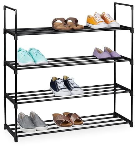 Relaxdays Schuhregal, 4 Ebenen, Stecksystem, HBT: 72x92x30 cm, Metall Schuhablage, platzsparend, Schuhgestell, schwarz