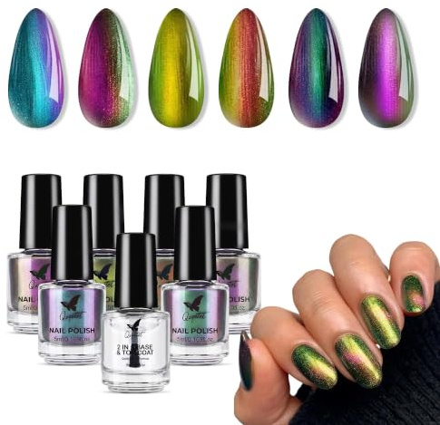 6 Farben Nagellack, Holografischer Metallic Ombre Nagellack Ohne UV Lampe | Set für Fingernägel 6×5 ml Nail Polish