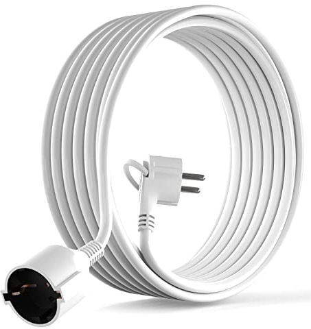 MutecPower 5m Cavo di Prolunga Schuko con spina piatta 90° angolata con Contatto di protezione Prolunga elettrica con contatti di terra fino a 250V 16A IP20 da 5 metri Bianco