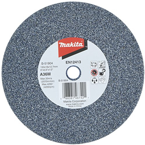 Makita B-51904 Schleifstein A36M 150 x 16 x 12,7 mm, 1 Stück, für die Bearbeitung von Stahl, A36M, EN12413, passend für Doppelschleifbock GB602