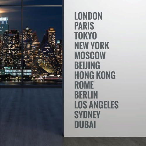 Cities of The World Wandaufkleber/Wandtattoo, Motiv Study, Office Space, London, Paris, New York, Dubai. Medium (220 x 580mm) dunkelgrau