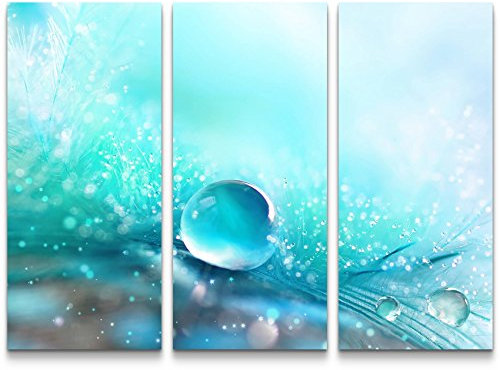 Paul Sinus Art Leinwandbilder | Bilder Leinwand 130x90cm Wassertropfen auf blauem Hintergrund