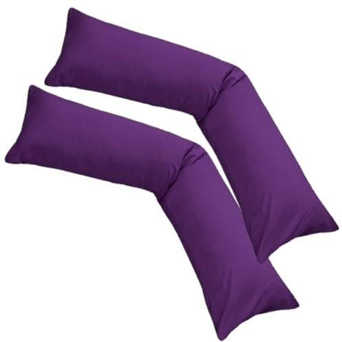 PremiumShop321 2er-Set Jersey Qualitäts Kissenbezug Kissenhülle für Seitenschläferkissen 100% Baumwolle mit Reißverschluss in 18 Farben (lila, 40x200 cm)