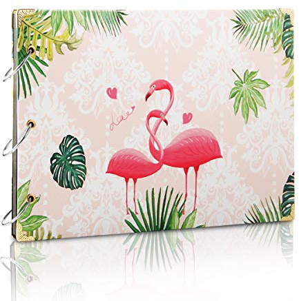 ThxMadam Selbstgestalten Fotoalbum Scrapbook Album Foto Buch Hochzeit Gästebuch Vintage Fotobuch Schwarze Seiten für Weihnachten Geburtstag Jahrestag Geschenk für Mutter Frau Mann Freund (Flamingo)