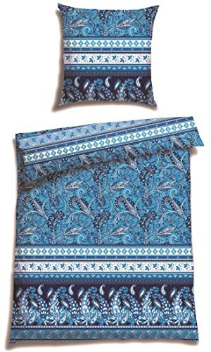 Casatex Bettwäsche BALIM 100% Baumwoll Satin modernes Landhaus Bordürendruck mit Paisleys und Ornamenten absolut hip 200 cm x 200 cm Aqua-blau