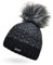 Neverless® Damen Strick-Mütze gefüttert Fleece-Innenfutter Fell-Bommel Kunstfell Winter-Mütze Bommelmütze Grobstrick Mehrfarbig schwarz-dunkelgrau