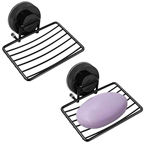 Ulable Jabonera con ventosa de acero inoxidable 304 duradero para baño y cocina, paquete de 2 unidades (negro, 13 x 9 x 6,5 cm)