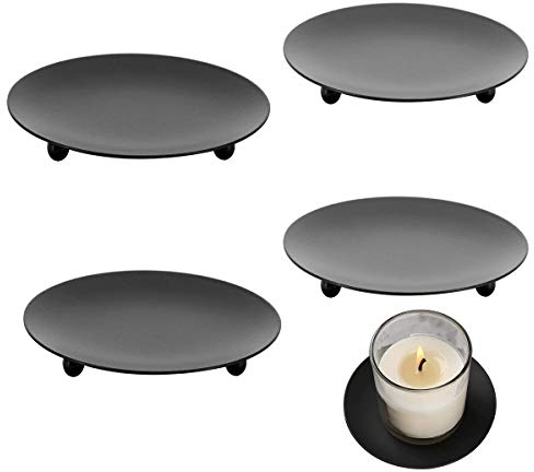 Velas Cera Platos, RoadLoo 4 Piezas Negro Candelero Retro Soporte Vela Pedestal de Metal Portavelas para Hogar Velas de Incienso SPA Boda Rezar Decoración de Fiestas (3.9 x 0.4 Inch)
