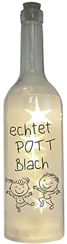 WB wohn trends LED-Flasche Folien-Motiv echtet Pott Blach, Ruhrgebiet Ruhrpott, 29cm, Flaschen-Licht Lampe mit Text Spruch