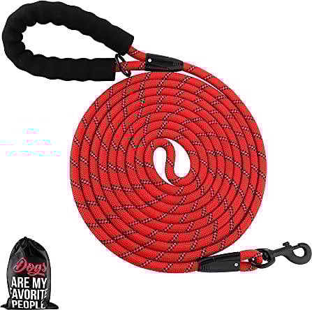 Plutus Pet Long Rope Dog Lead - Comfortable Padded Handle, Reflective Nylon Heavy Duty Rope - 4.5m, 6m, 9m for Small to Large Dogs (Red)