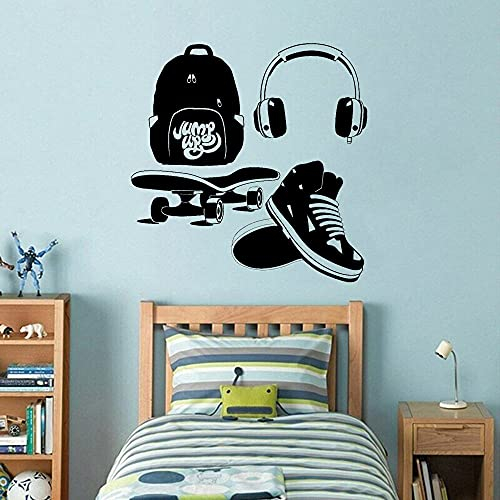 QIANGTOU Street Style Wandtattoo Teen Room Kopfhörer Skate Coole Wandaufkleber Modern College Dormi Wall Decor Vinyl Wallpaper 54x54cm