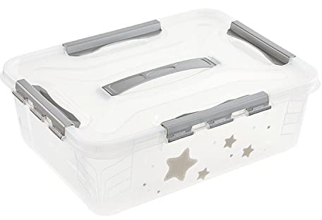 keeeper Stars Aufbewahrungsbox mit Deckel, Dreh- und stapelbar, Für Kinder, 10 l, kaja, Cosmic Grau