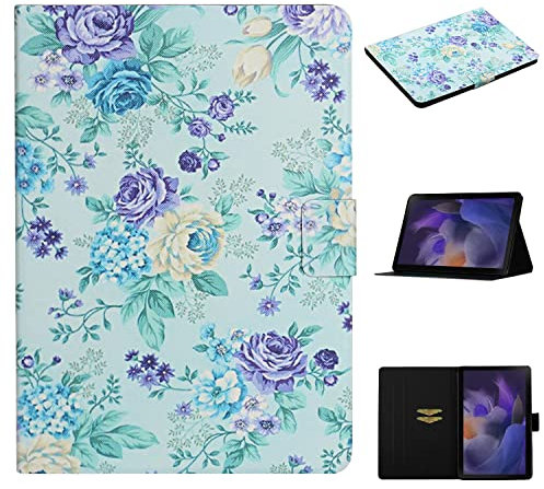CASAFUNY Hülle für Samsung Galaxy Tab A8 10.5 Zoll 2022/2021(SM-X205/SM-X200/SM-X207) Tablette Schutzhülle Ultradünne Hülle mit Ständer Cover Case für Samsung Galaxy Tab A8 2022/2021, Blaue Rose