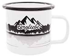 Bergliebe Emaille-Tasse mit Schriftzug Bergmotiv - Becher - Kaffeetasse 320 ml Pohmer Design