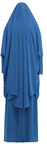 IWEMEK Abaya Muslim Damen Muslimische Kleider Gebetskleidung Frauen Jilbab Khimar Kaftan Kleid Voller Länge Hijab + Rock 2 Teilig Set Islamischer Afghanische Dubai Türkei Ramadan Blau Einheitsgröße