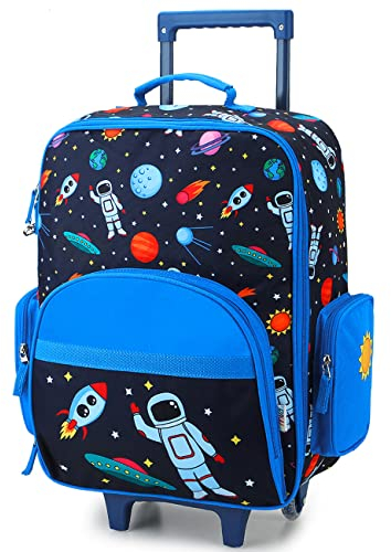 RAVUO Kinderkoffer für Mädchen Jungen, Trolley Reisekoffer mit Teleskopstange und Rollen für Kinder Kindertrolley Handgepäck,Astronauten