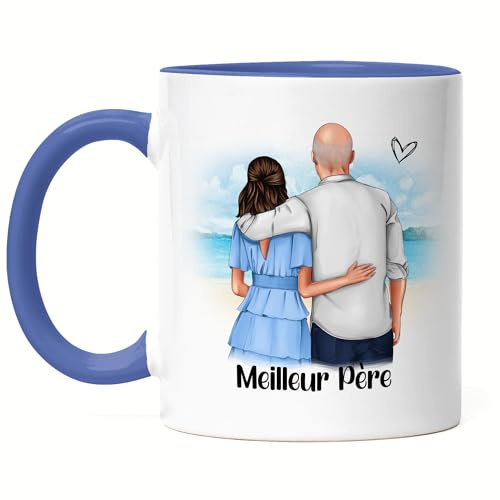 Kiddle-Design Vater Tochter Tasse Blau Personalisiert Papa Geschenk Vatertag Geburtstag Vatertagsgeschenk bester Papa Stiefvater Bonuspapa Opa