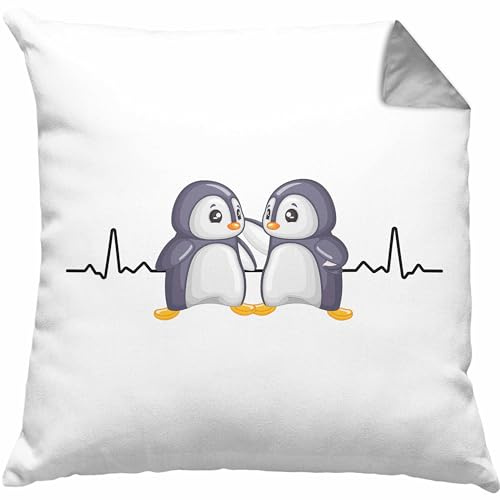 Pinguin Kissen mit Füllung 40x40 Herzschlag Geschenkidee Mädchen (Grau)