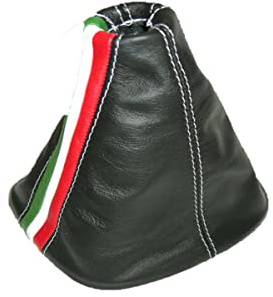 Schaltsack kompatibel Grande Punto Evo Echtleder Schwarz + dreifarbige Naht Grau