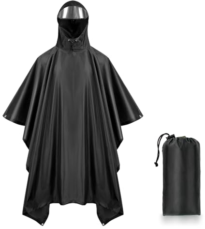 LAMA Regenponcho Regenjacke für Damen Herren, Wasserdicht Regencape, 3 in 1 Multifunktionaler Regenmantel Regenschutzbekleidung für Camping/Picknick/Trekking/Angeln/Fahrrad/Motorrad/Wandern, Schwarz